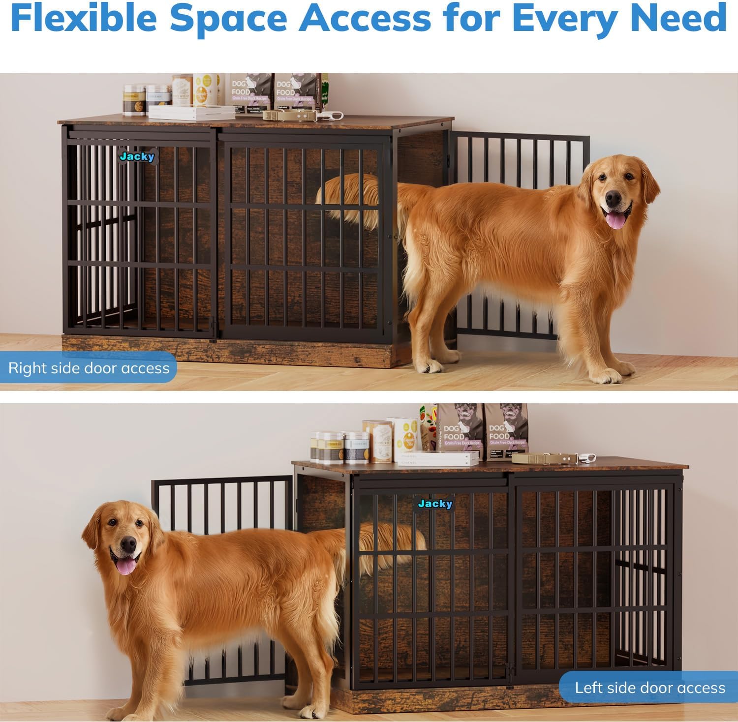 Petrova 47" Dog Crate Furniture for Large/Medium Dogs, Heavy Duty Dog Kennel Indoor with Name Tag, Wooden Dog Cage with Sliding Barn Door, Decorate House as TV Stand, End Table, Brown