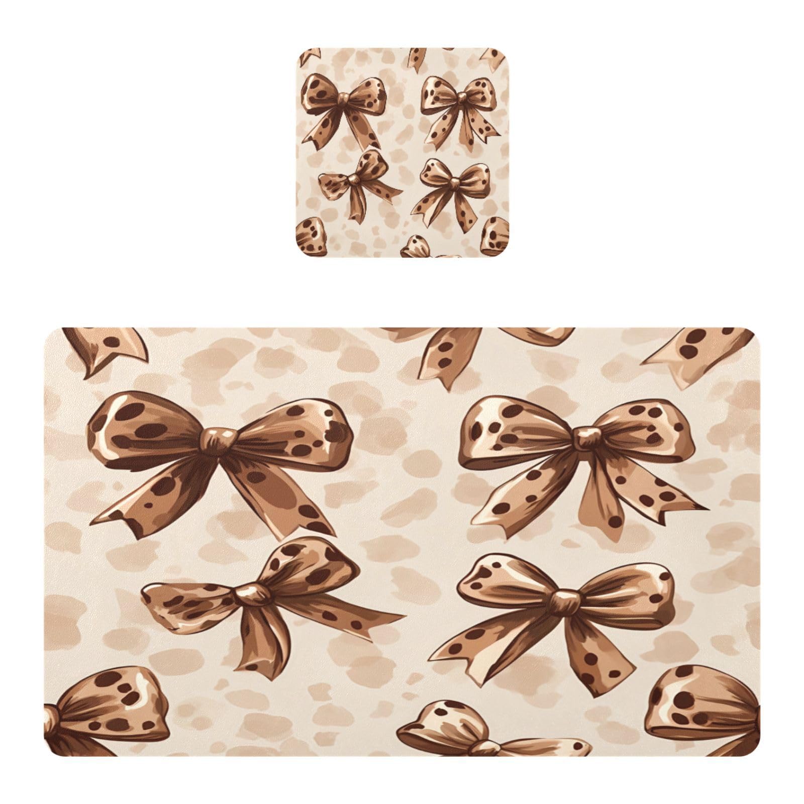 BURSTDDY Leopard Bows Placemat Waterproof Place Mat for Dining Table