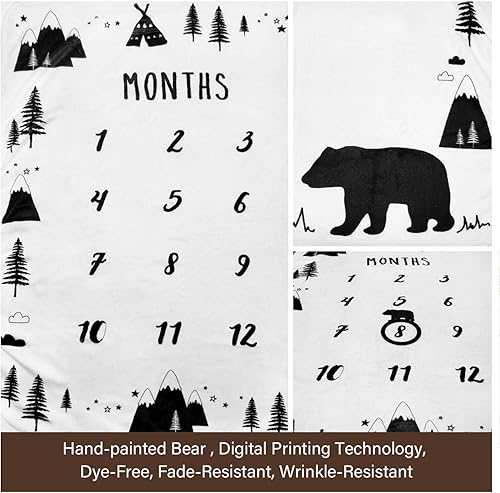 Miniatura 2 de Tebaby Manta mensual de hitos para bebé, manta de oso para recién nacido, unisex, neutro, regalo personalizado para ducha, decoración de habitación
