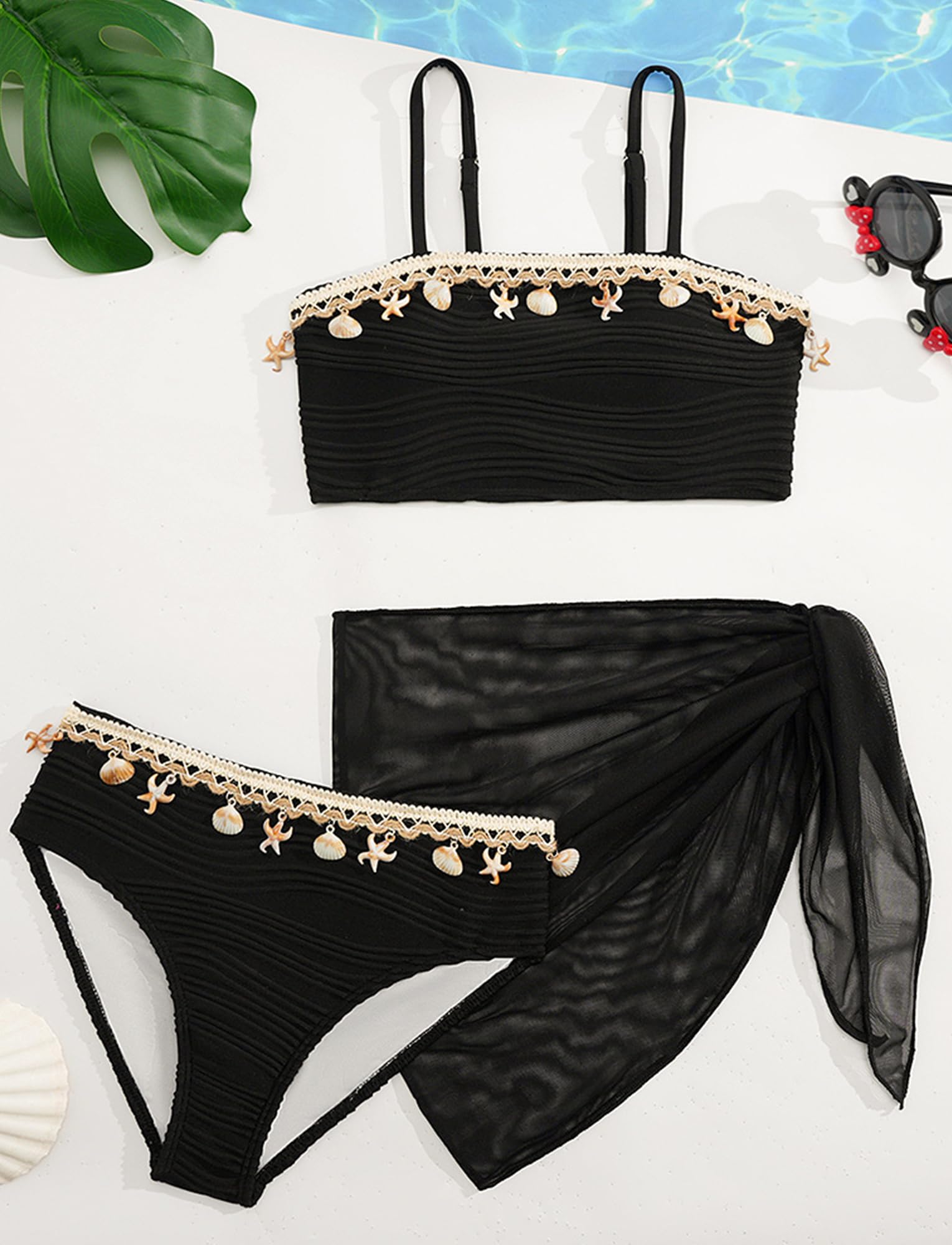 SEAUR Bikini Fille Ensemble Maillot de Bain Mode Rembourré 3 Pièces Maillot de Bain Fille Triangle Natation D'été 8-12 Ans