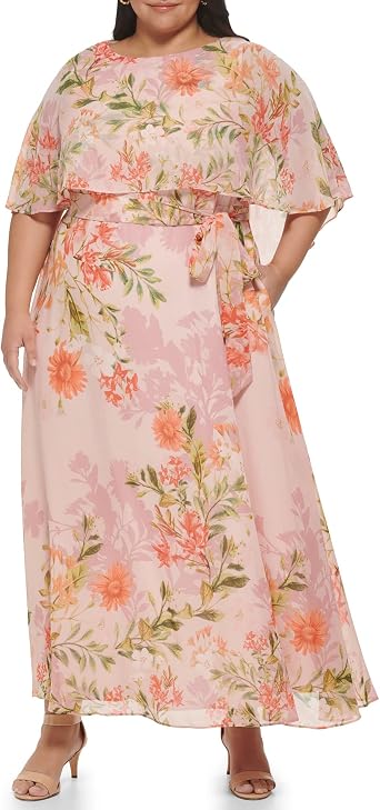 Eliza J Womens Maxi Style Caplet Chiffon Elbow Sleeve Jewel Neck Dress