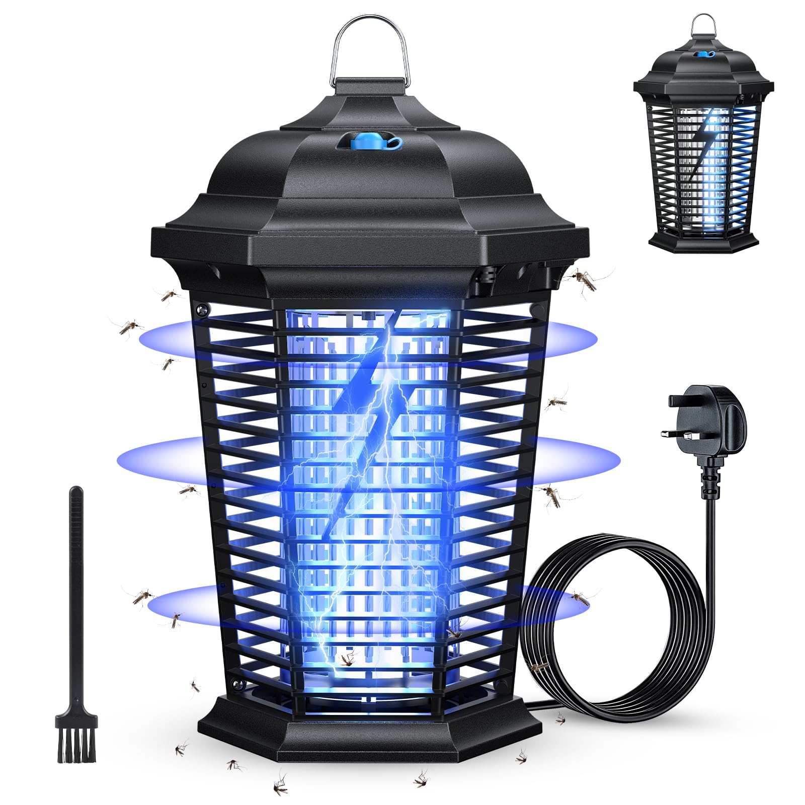 PKBD Electric Fly Zapper Indoor Outdoor, 20W Hangable Bug Zapper with 4000V & Auto Light Sensor, Rainproof Insect Mosquito Killer Lamp for Kitchen Patio Backyard Garden, 1.8m Power Cord