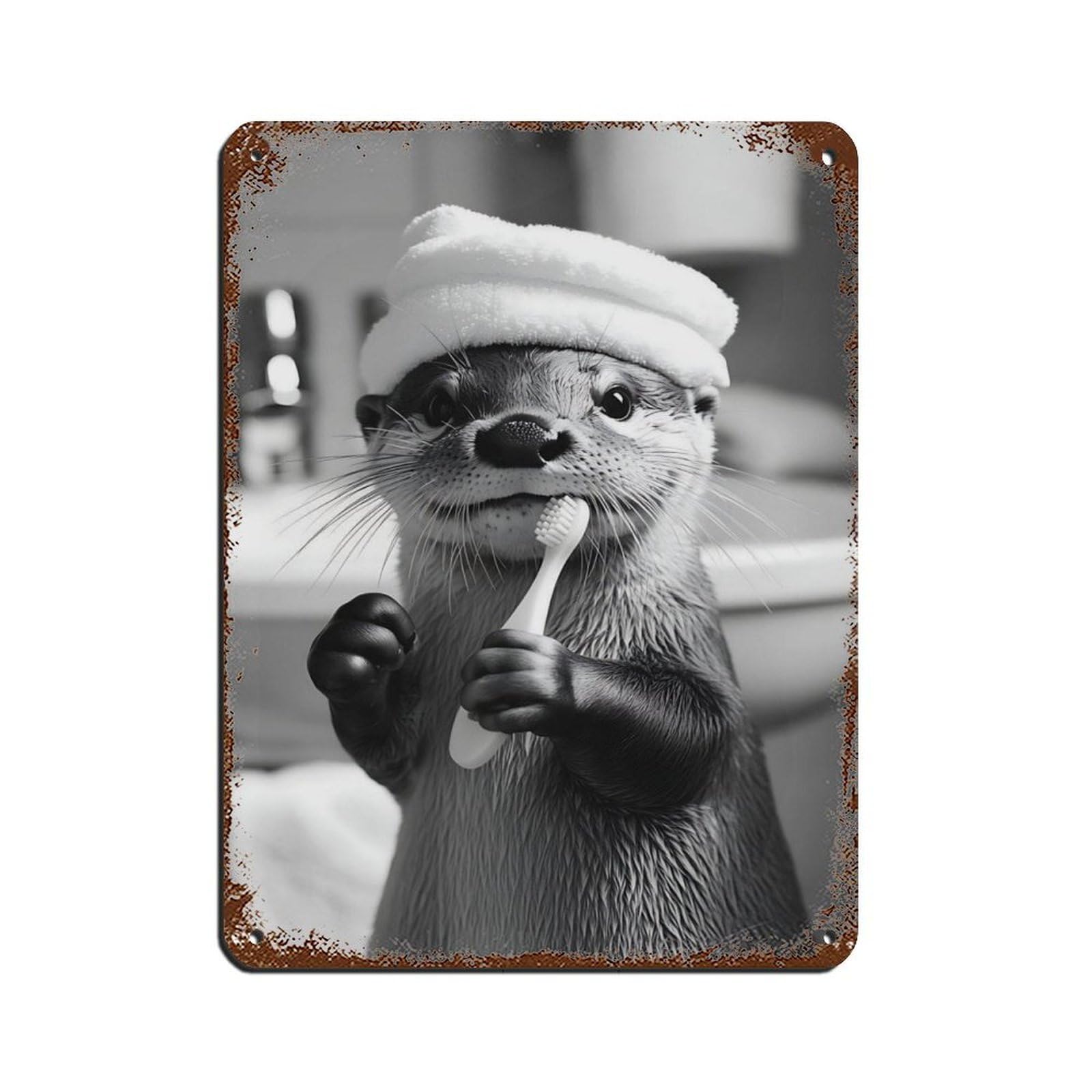 Lxwnze 30L X 40W Cm Cute Otter Bathroom, Funny Animal Art Tin Sign Vintage Metal Pub Club Cafe Bar Home Wall Art Decoration Poster Retro 12X16inch(30X40cm)