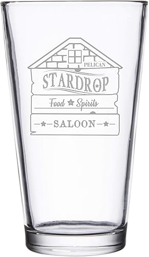 Hat Shark Stardrop Saloon Rustic Bar Food Game Parody Sign Logo - Vasos de pinta grabados con láser para cerveza, jarra de 16 onzas