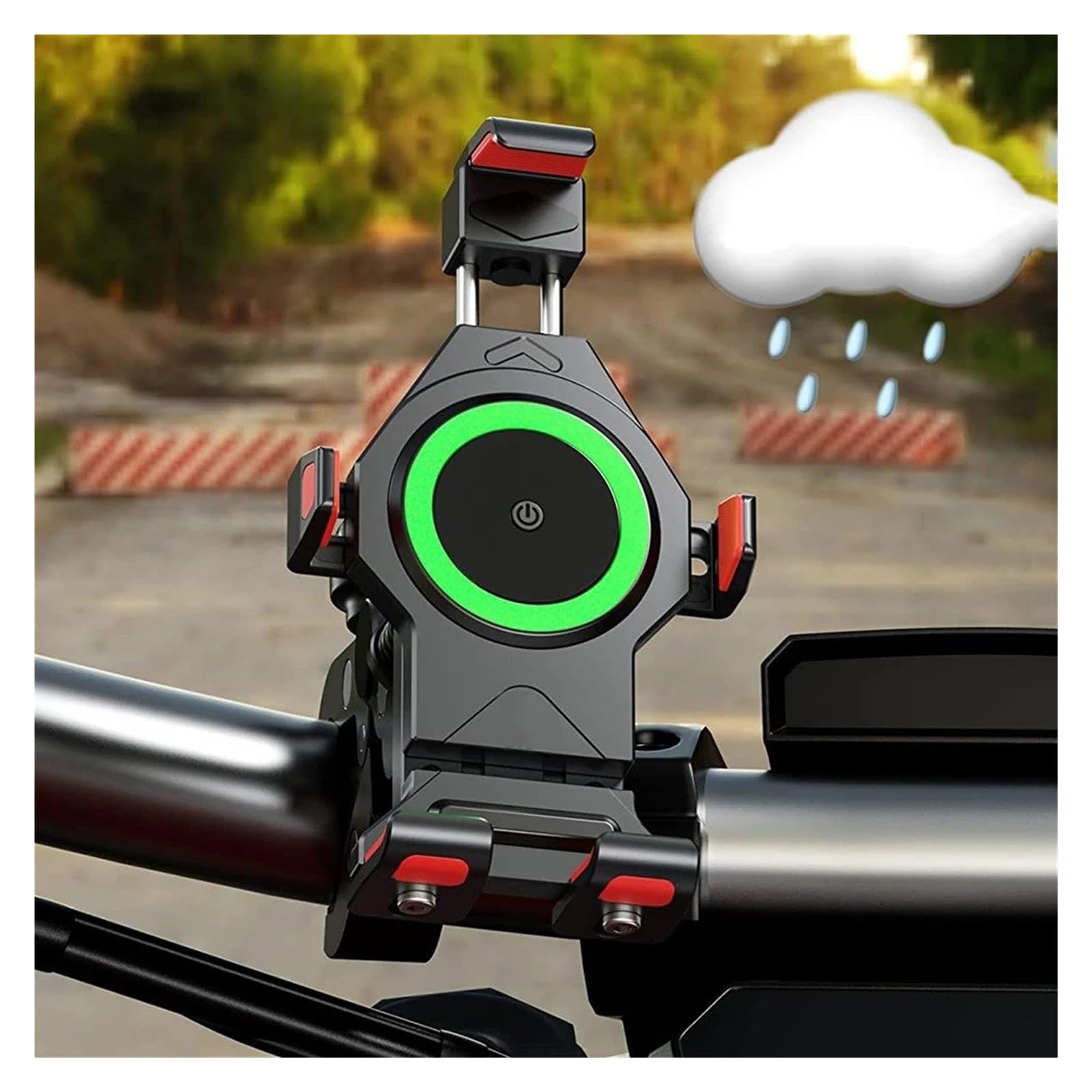 Soporte Manillar Moto Soporte para Teléfono Motocicleta Cargador Inalámbrico Qi 15 W Amortiguador Vibraciones Resistente Al Agua Manillar Móvil Soporte Móvil Bicicleta