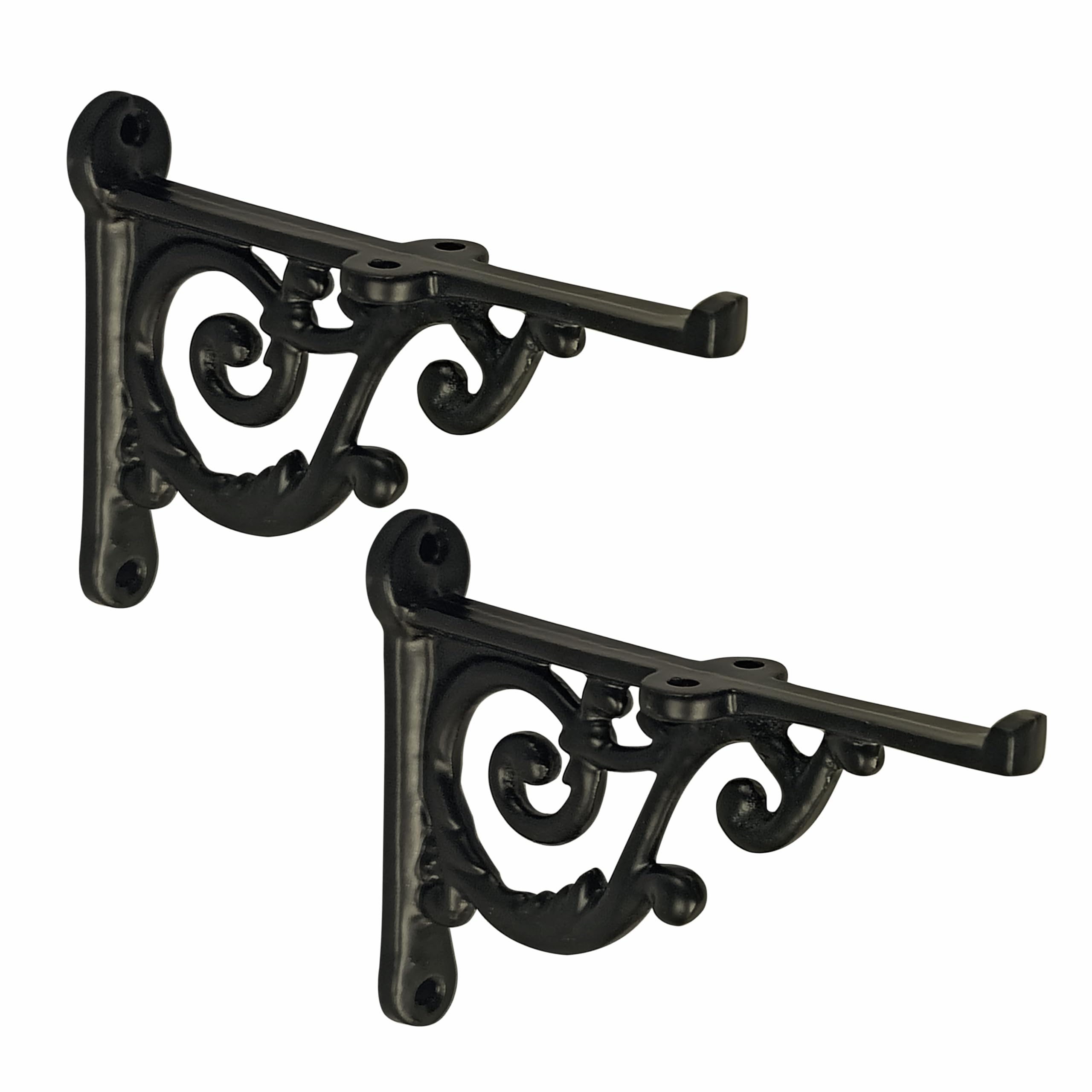 Metal Handcrafted Shelf Bracket for Floating Shelves Decorative L Angle Shaped Corner Brace Joint Heavy Duty Wall Mounted Supporter Corner Brace Holder (Black, 4.4 inch (11 cm))-image-29