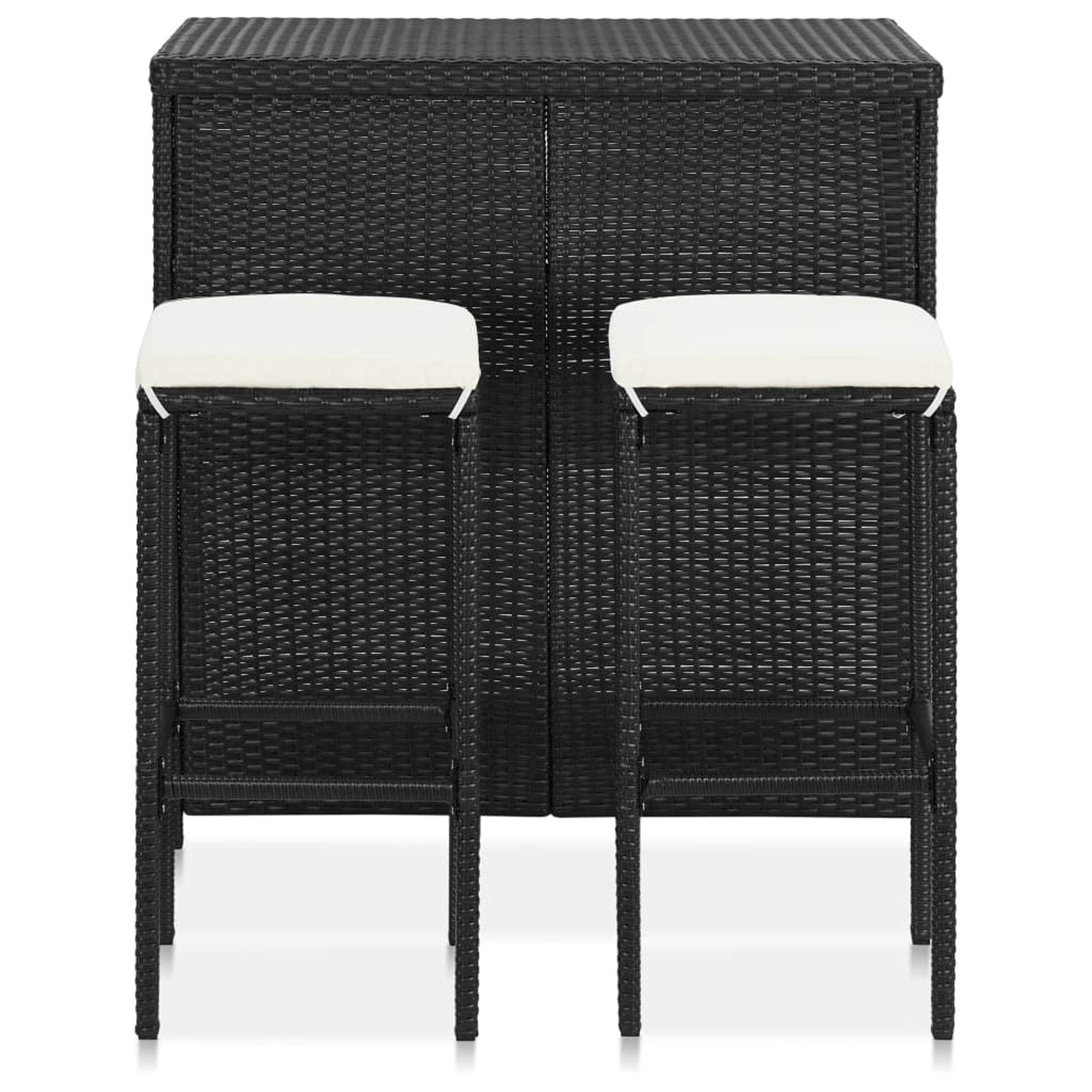 Deufre Muebles de Bar Jardín Exterior 3 pzas,Mesa y Sillas Jardín,Mesa y Sillas Exterior,Mesa y Sillas de Bar de Ratán,Conjunto Mesa y Sillas con Cojines para Jardin y Terraza Negro