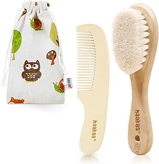 haakaa Baby Hair Brush and Comb Set for Newborns & Toddlers - Natural Soft Wool Bristles and Wooden Handle, Gently Grooms Baby\'s Hair, Ideal for Cradle Cap, Perfect Baby Gift, 2pk