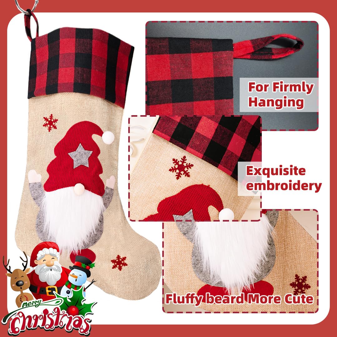 NOCHME Chaussettes De Noël Lot De 4 Personnaliser Tissu Non Tissé Christmas Décorations Stocking Sac Cadeau pour Remplir des Cadeaux Cheminée De Noël Deco Rouge