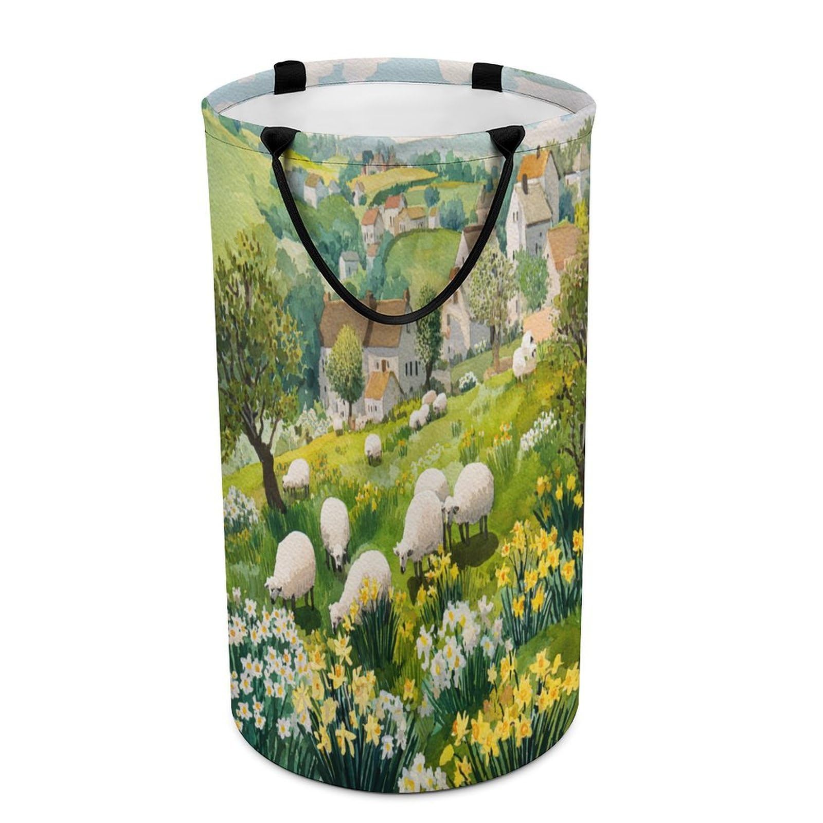 LUYYSKY Retro Rustic Animals Alpaca Versatile Storage Laundry Basket, Classic Colorful Spring Farmhouse Daisies Flowers Sheep Large Capacity Bathroom Hamper With Handle