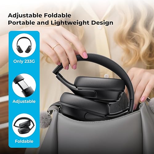 Miniatura 5 de havit Auriculares con cancelación activa de ruido, auriculares inalámbricos sobre la oreja, auriculares plegables Bluetooth 5.3 sobre la oreja,