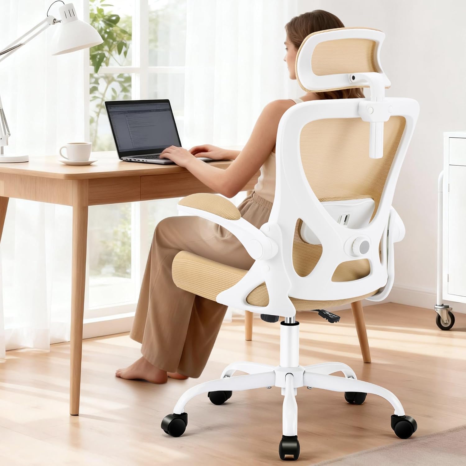 AreShark Office Chair - Ergonomic Desk Chair Breathable Mesh Chair with 2D Headrest & Adjustable Lumbar Support - Executive High Back Rolling Swivel Computer Gaming Chair with Wheels Flip-up Armrests