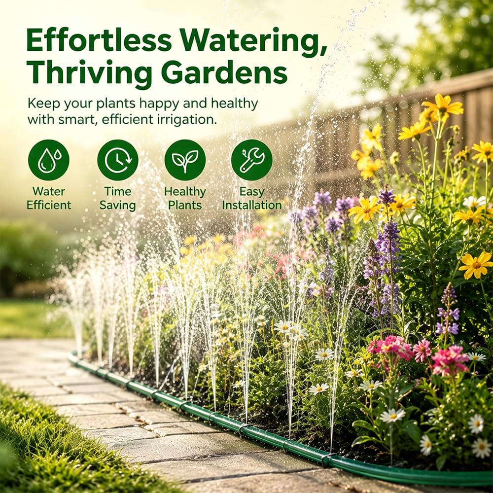 2 PCS Tubo Irrigazione Forato, Tubo Irrigatore 15 m Piatto Tubo Irrigazione a Goccia, Tubo Irrigazione Estensibile con 20 Picchetti da Terra, Manichetta per Irrigazione Prati Aiuole Piante