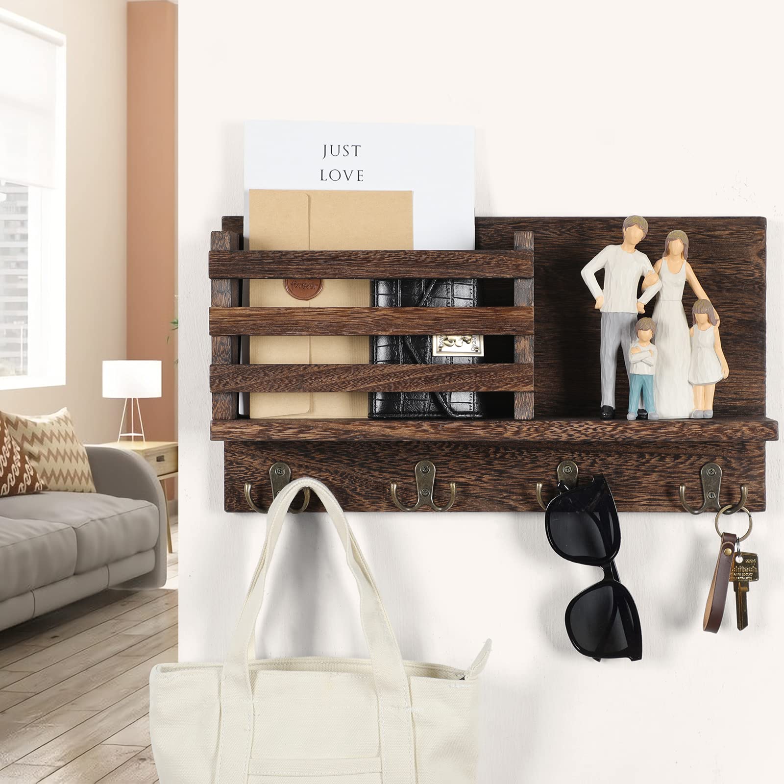 Amazon.com: Lwenki Key & Mail Holder for Wall - Rustic Natural