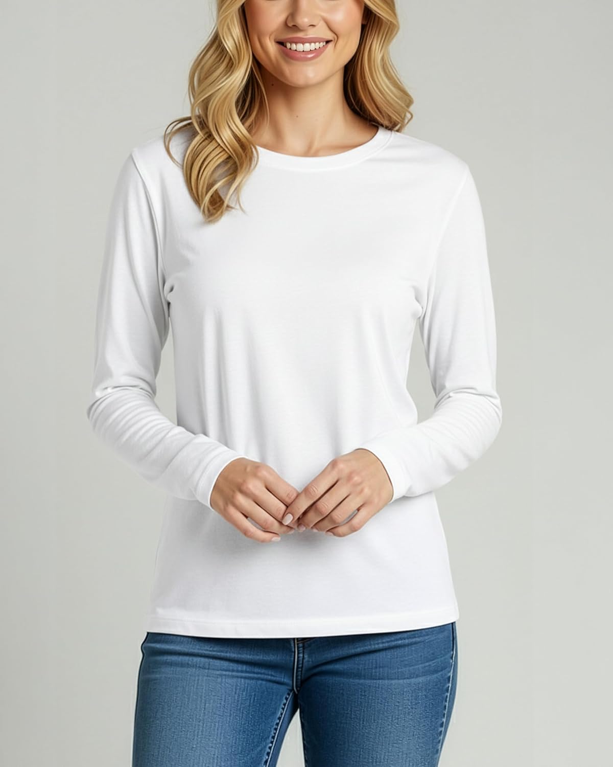 Real Essentials 4 Pack: Women's Cotton Classic-Fit Long-Sleeve Crewneck T-Shirt (Available in Plus Size) - Image 3