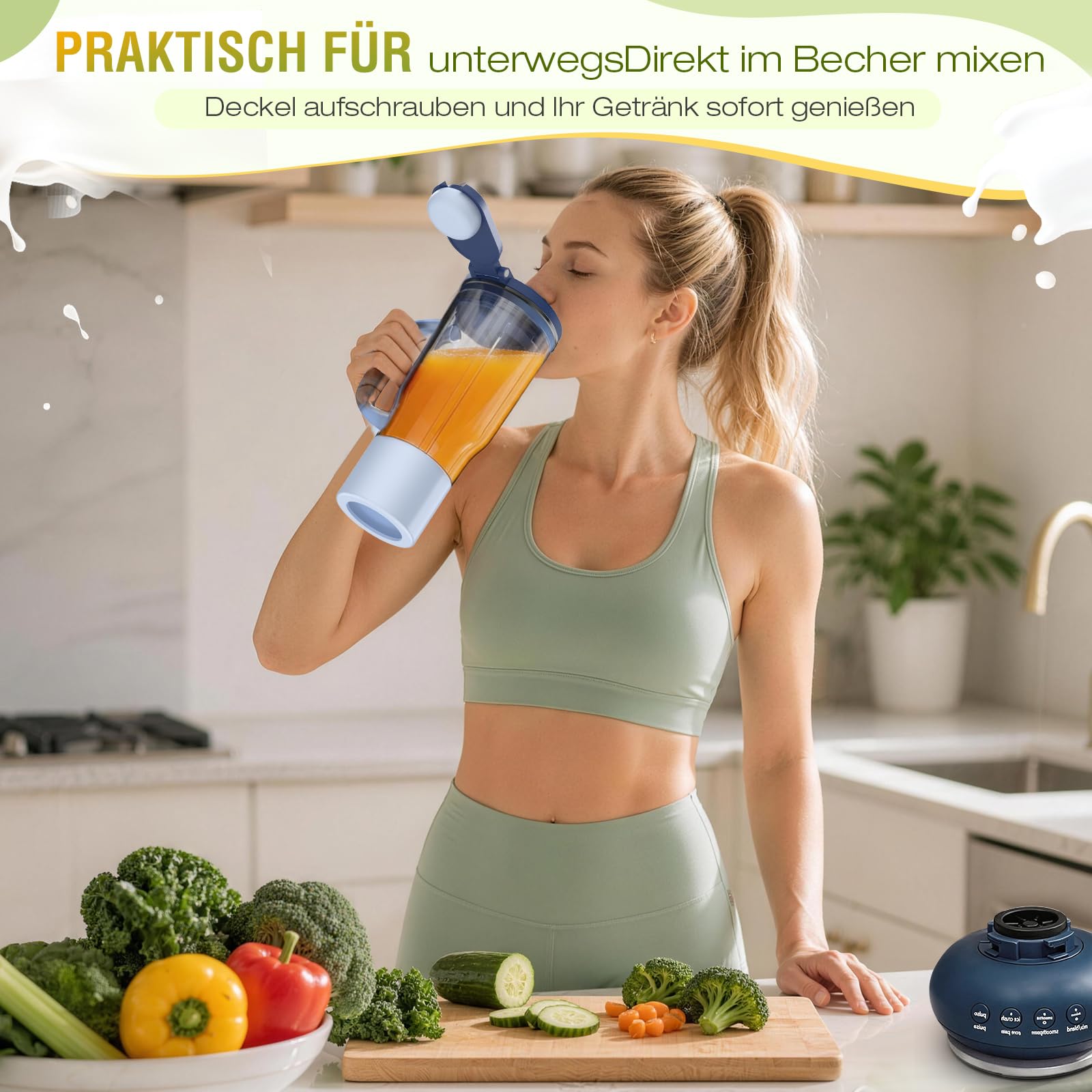 710 ml Reisebecher Ersatz für Ninja BlendBOSS Mixer | Persönlicher Smoothie-Becher mit Ausgussdeckel und abnehmbarem Strohhalm, kompatibel mit Ninja DB351 DB301 Serie (Cyberspace)