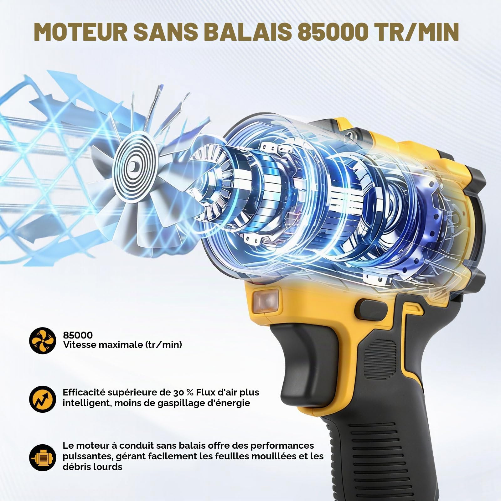 Souffleur à poussière sans fil pour Dewalt 18/20 V, aspirateur à main 2 en 1 sans balai 85 000 tr/min avec vitesse réglable et 5 buses pour la voiture, la maison, le bureau, la cuisine (sans batterie