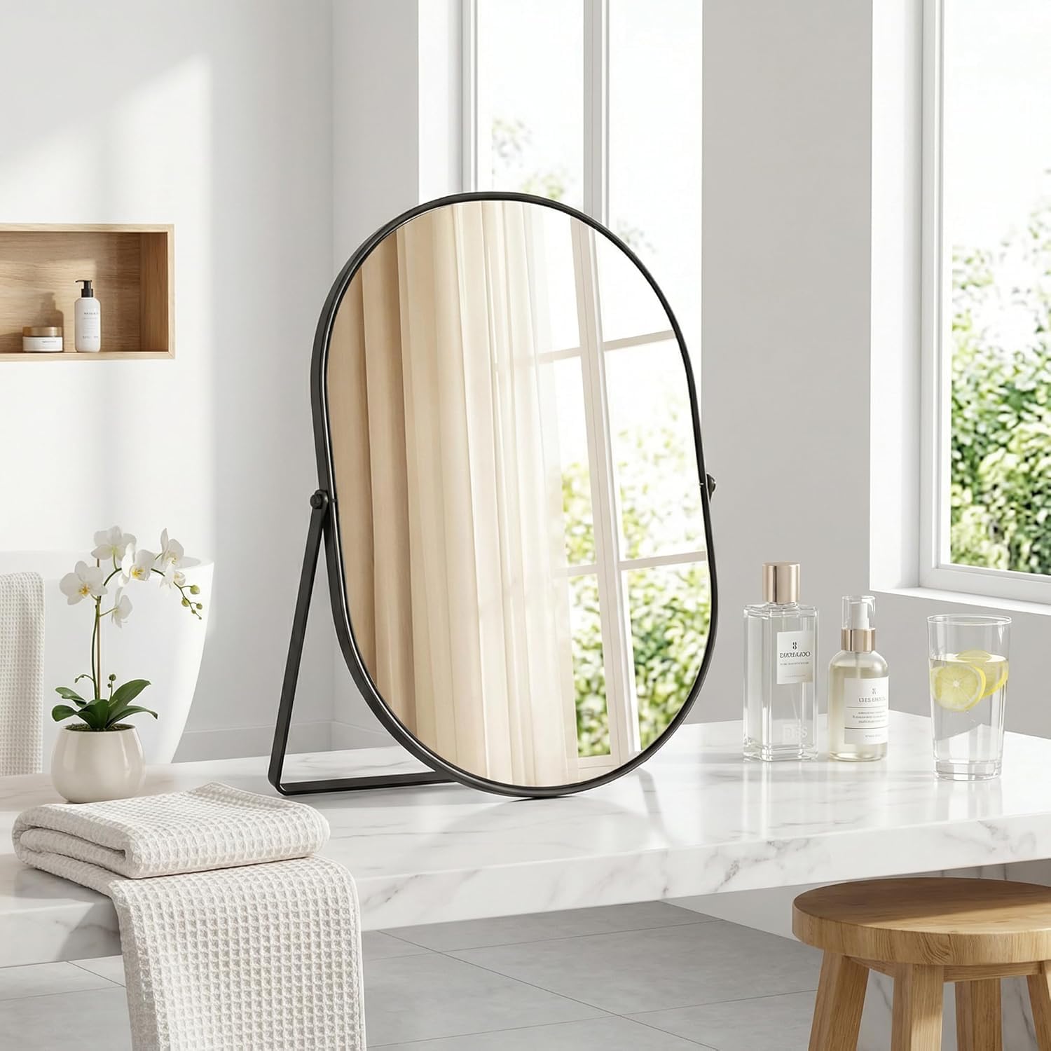 HQAYHSZD Metal Frame Oval Vanity Mirror, Black