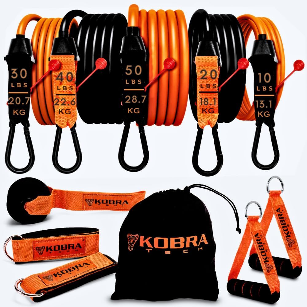 Resistance Bands Set – 11 Pc. Kit with 5 Adjustable-Resistance Exercise Bands, Handles, and Ankle Straps – Workout Bands for at-Home Fitness, Strength Training, and Physical Therapy