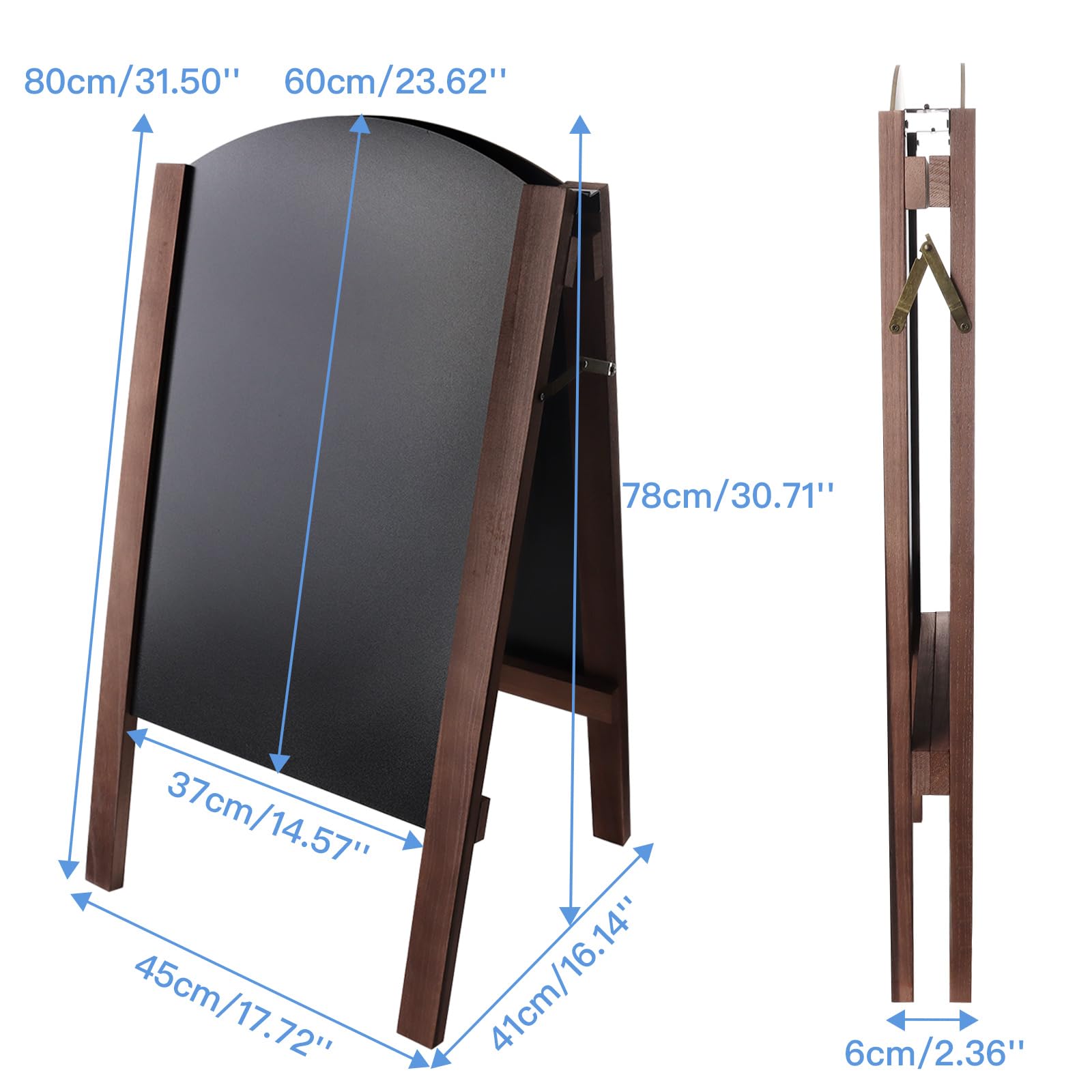Pizarra plegable de doble cara, letrero portátil independiente con soporte, pizarra publicitaria reversible para cafetería, restaurante, tienda, eventos, uso interior y exterior, 45 x 41 x
