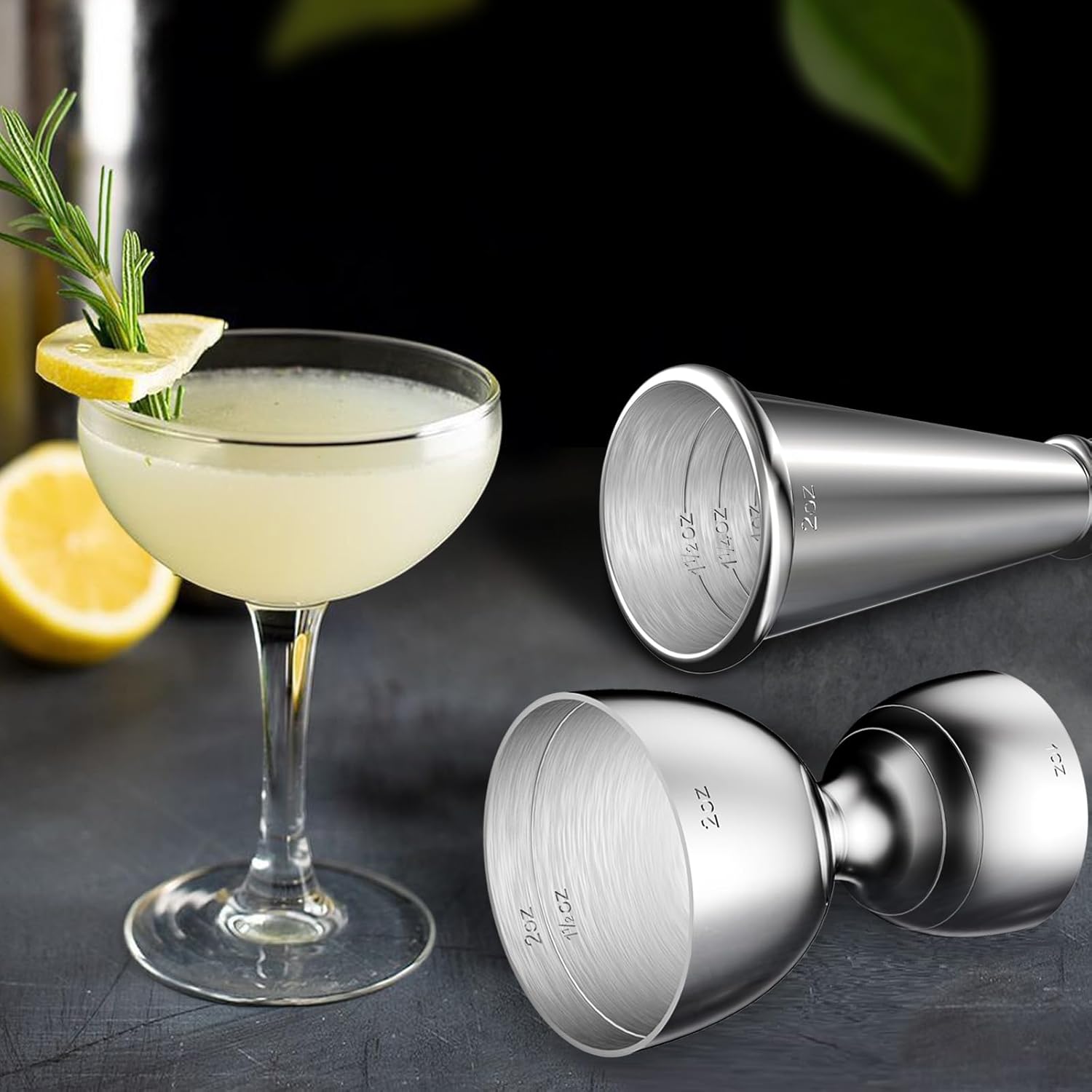 2 Pack Jigger for Bartending,Premium Bell Jigge and Japanese Jiggers,Double cocktail Jigger Premium 304 Stainless Steel jigger 2 0Z 1OZ with Measurements inside - Image 2