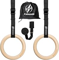 PWR4WRD Gymnastic Rings: 1.25" Birch Wood Olympic Rings w/ Adjustable Straps, Door Anchor & Carry Bag - Portable Home Gym Pull-Up Rings