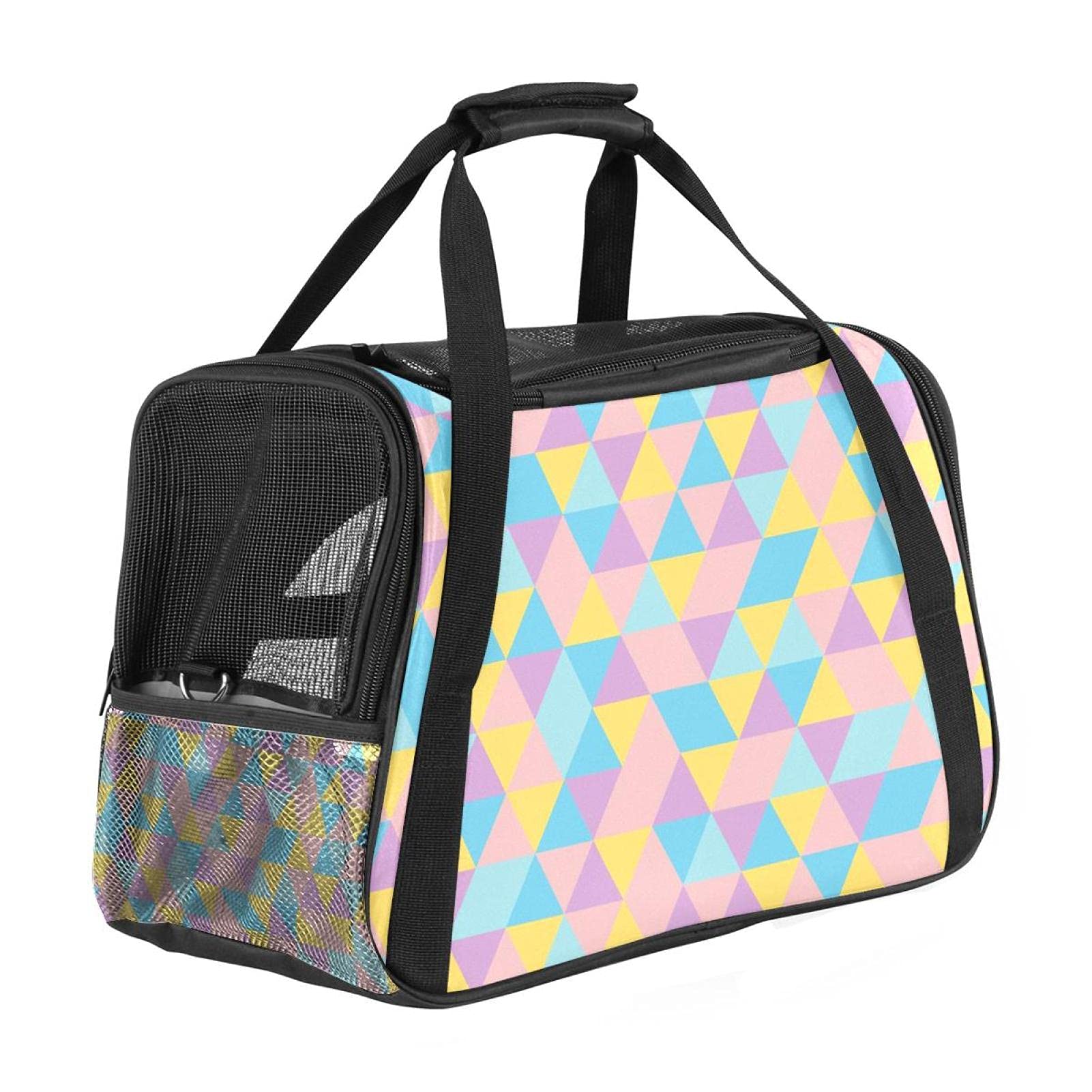Sac de transport pliable pour chat et chien en maille à motifs triangles