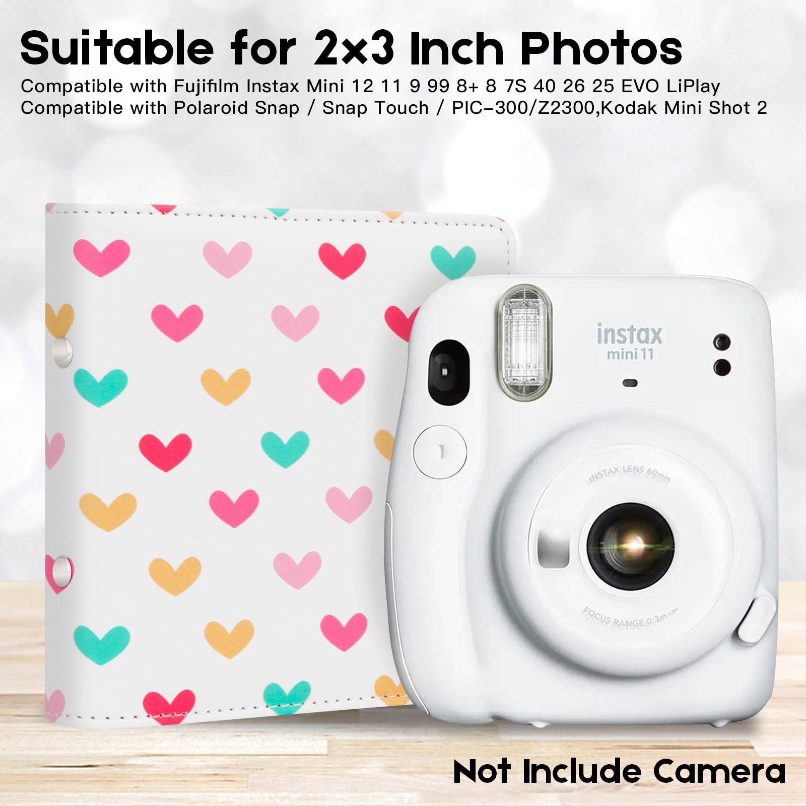 112 Tasche Mini Album Fotografico 2 x 3 Portatile Portafotografie Kpop Compatibile con Fujifilm Instax Mini Fotocamere/Polaroid Snap Touch/SocialMatic Fotocamere Istantanee (1Pack, Bianco)