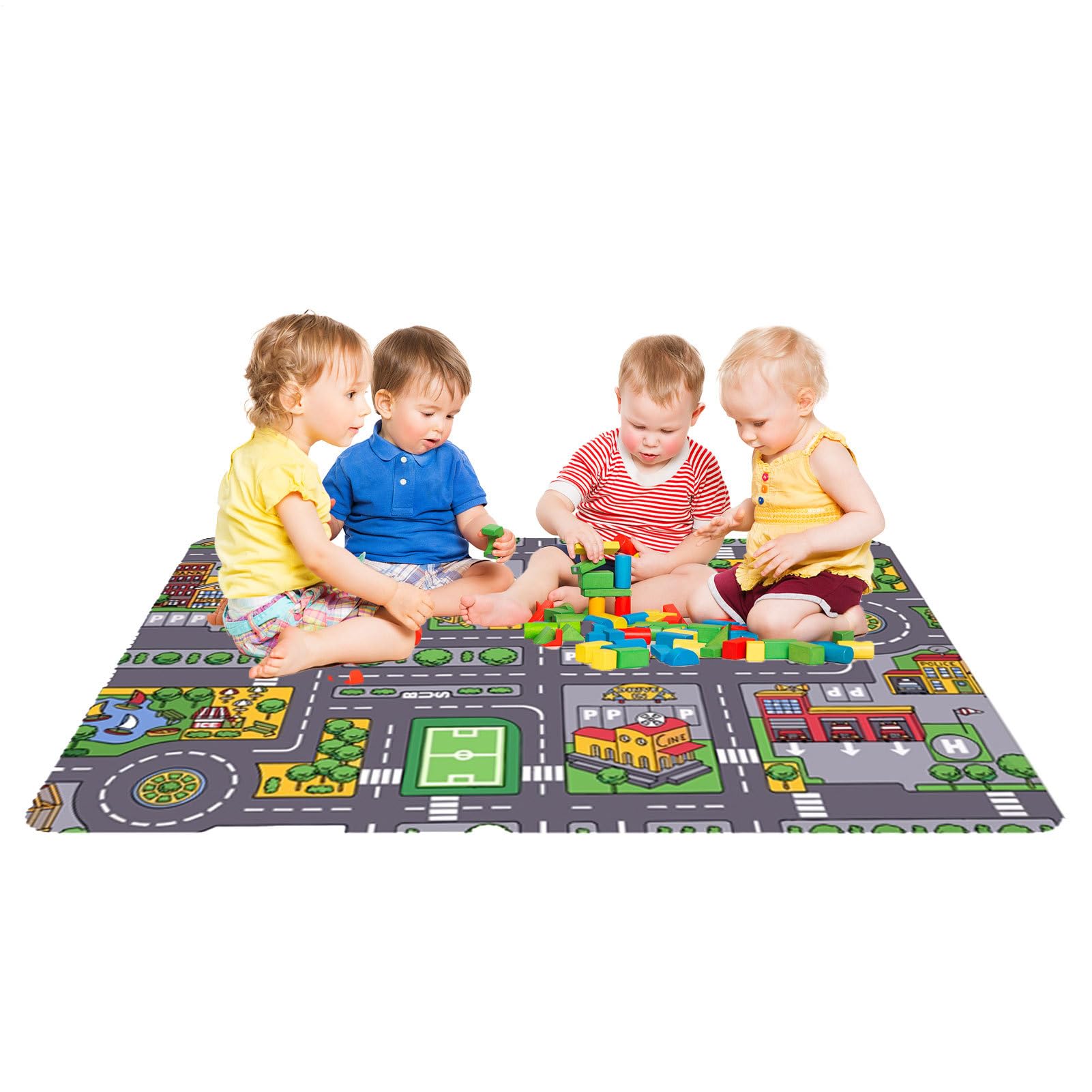 City Toy Activity – 80 x 120 cm, tappetino con mappa del traffico | aree di attività da pavimento, apprendimento interattivo veicolo Street Design Playset, morbido tappeto antiscivolo per sala