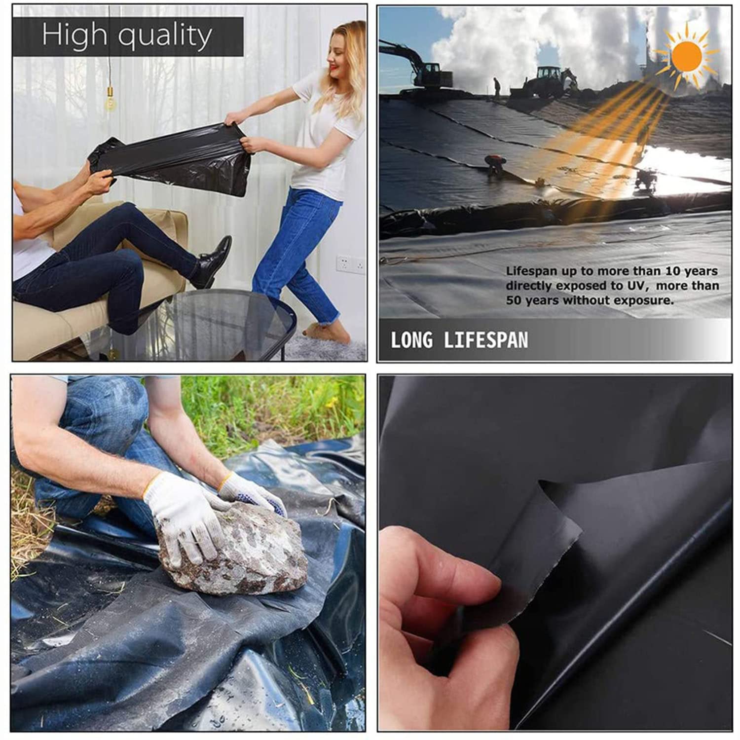 Auto parts HDPE Teichfolie Teichhäute Flexibel Teichunterlage Teichfolien 0,2 mm Dick Gartenteichfolie Schwarz Große Fischteichfolie Für Gartenbrunnen/miniteich/57 Größen,1.5x9m