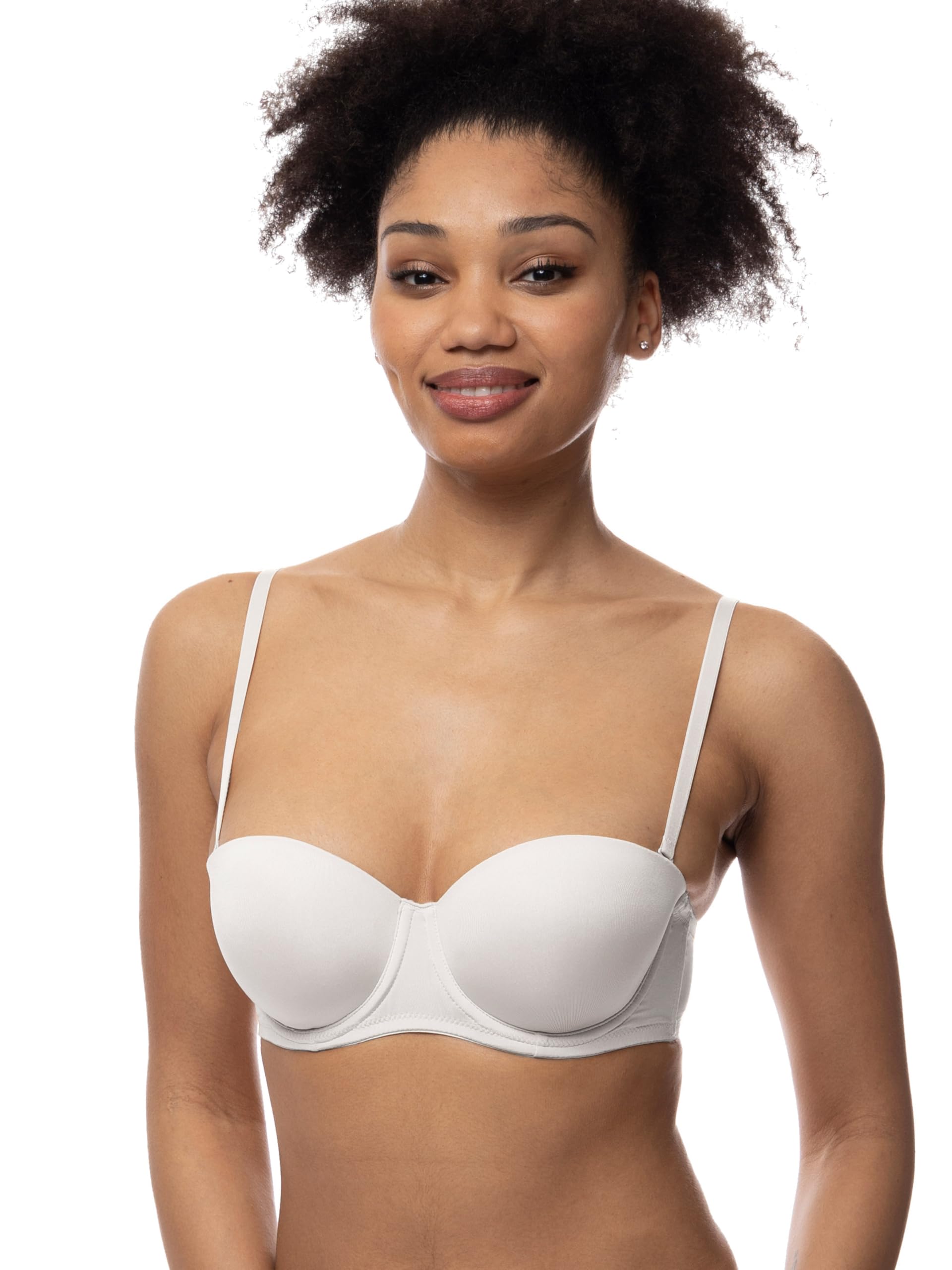Dorina Women's Michelle Underwired Bandeau Bra - Lightly Padded, Moulded Cups, Multi-Way Adjustable Straps, Transparent Straps Included, White
