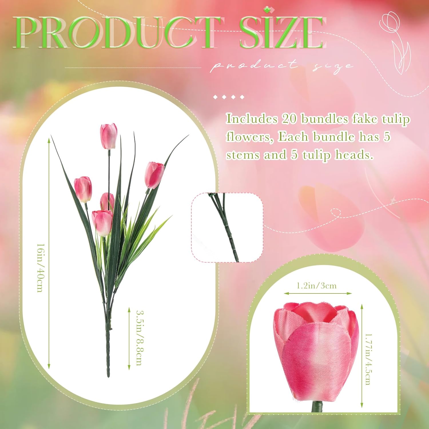 XunYee 100 Pcs Artificial Tulips Fake Flowers Bulk Plastic Faux Tulip Stems 16 Inches Spring Flowers for Outdoor Garden Indoor Home Wedding Mother Day Office Table Centerpieces Vase Decor(Pink)