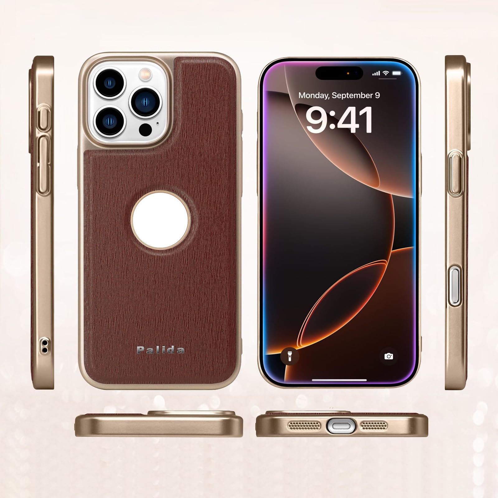 Smukłe etui do iPhone 16 Pro Max/16 Pro/16 Plus/16, wzór kory skóra biznesowa galwanizowane etui z widokiem logo etui ochronne, niebieski, 16