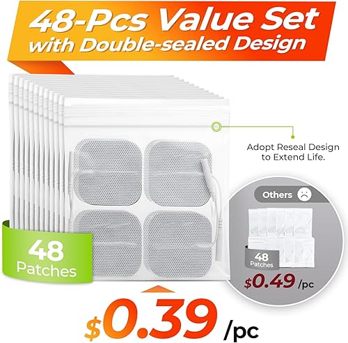 Miniatura 3 de AUVON TENS - Almohadillas de electrodo de 2 x 2 pulgadas, paquete de 48 unidades, almohadillas reutilizables sin látex con autoadhesión mejorada,