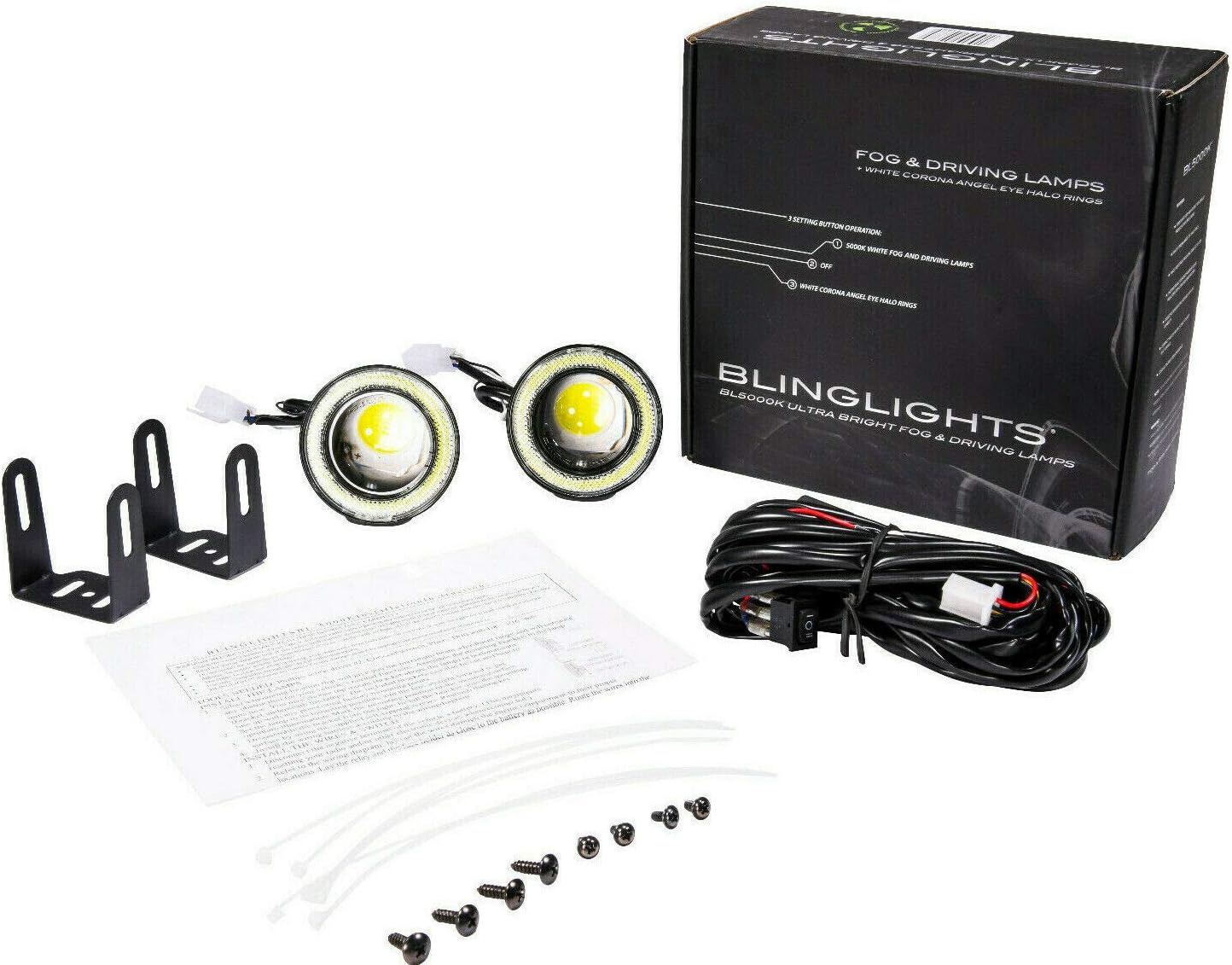 White LED Halo Fog Lamps Light Kit For 1995-1999 Mitsubishi Eclipse