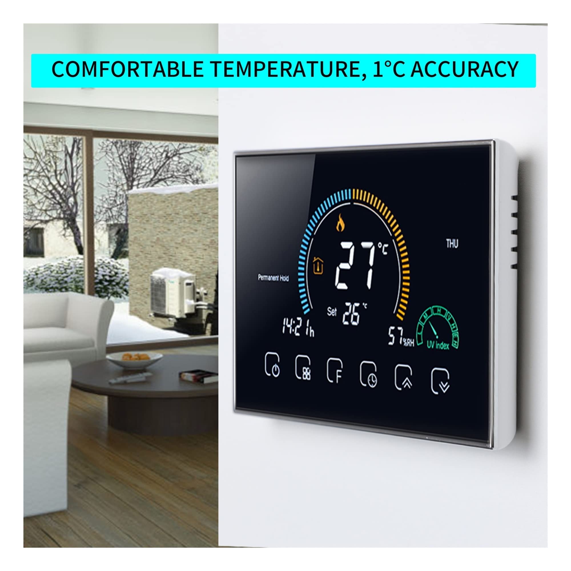 Czujnik termometru, WIFI Smart Device Centralny klimatyza(Nero,2P WIFI)