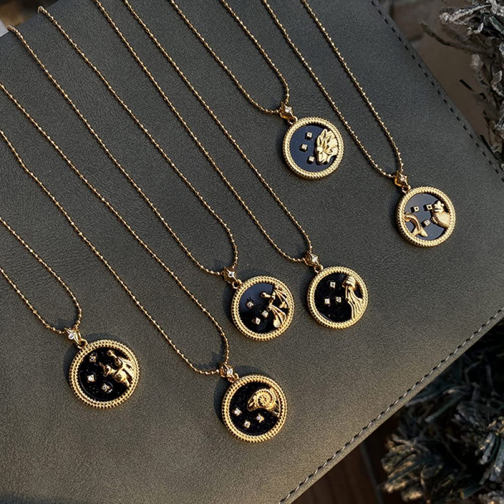 Sternzeichen Kette,S925 Silber Sternzeichen Halskette Für Frauen Exquisite Münze Halskette Gold Halskette Schwarz Horoskop Anhänger Halskette Freundschaft Schmuck Geschenk Für Mädchen Männer, Skorpi