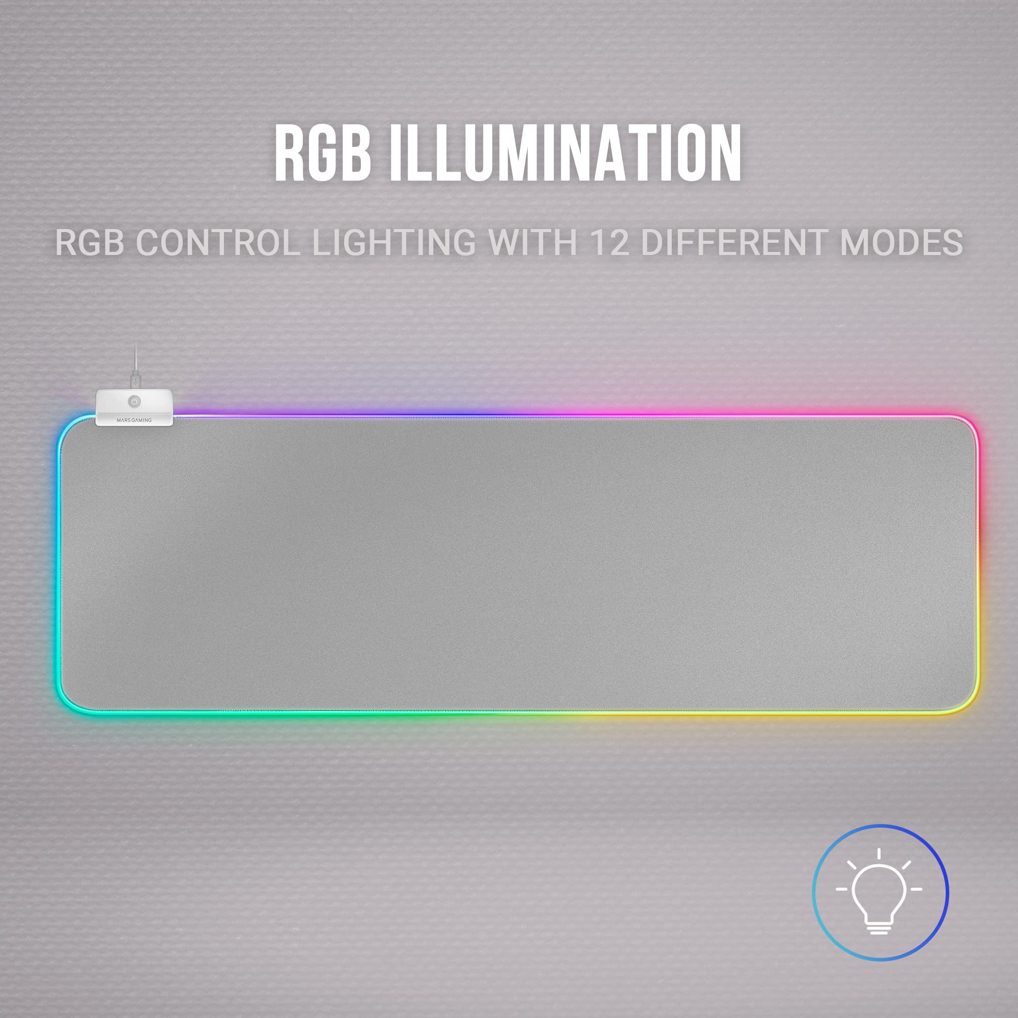 MARSGAMING MGDRGBW, Mesa Gaming RGB, Soporte Cascos + Botella, 110x60cm, Blanco & Mars Gaming MMPRGB2S XXL, Alfombrilla Ratón RGB 12 Modos, 2 USB 2.0, Blanco Plata
