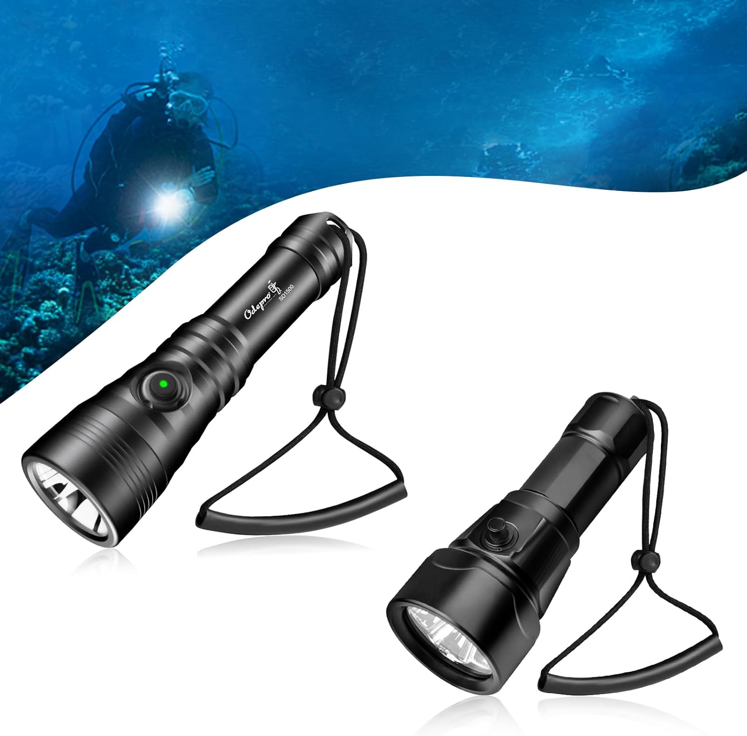 SD1500 1500 Lumen Dive Light ND51 Powerful 2500 Lumen Dive Light Bundle, Super Bright Underwater Flashlight Scuba Diving Gear for Snorkeling, Cave Exploration (2-Pack Combo)