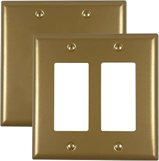 Metal Electrical Outlet Covers, light Switch Cover Wall Plates, Mid Size 4.92''*4.92'' Switch Plate, Wall Plates of Various Styles for Indoor and Outdoor Vintage Gold (2 Gang Decorator 2 PK)