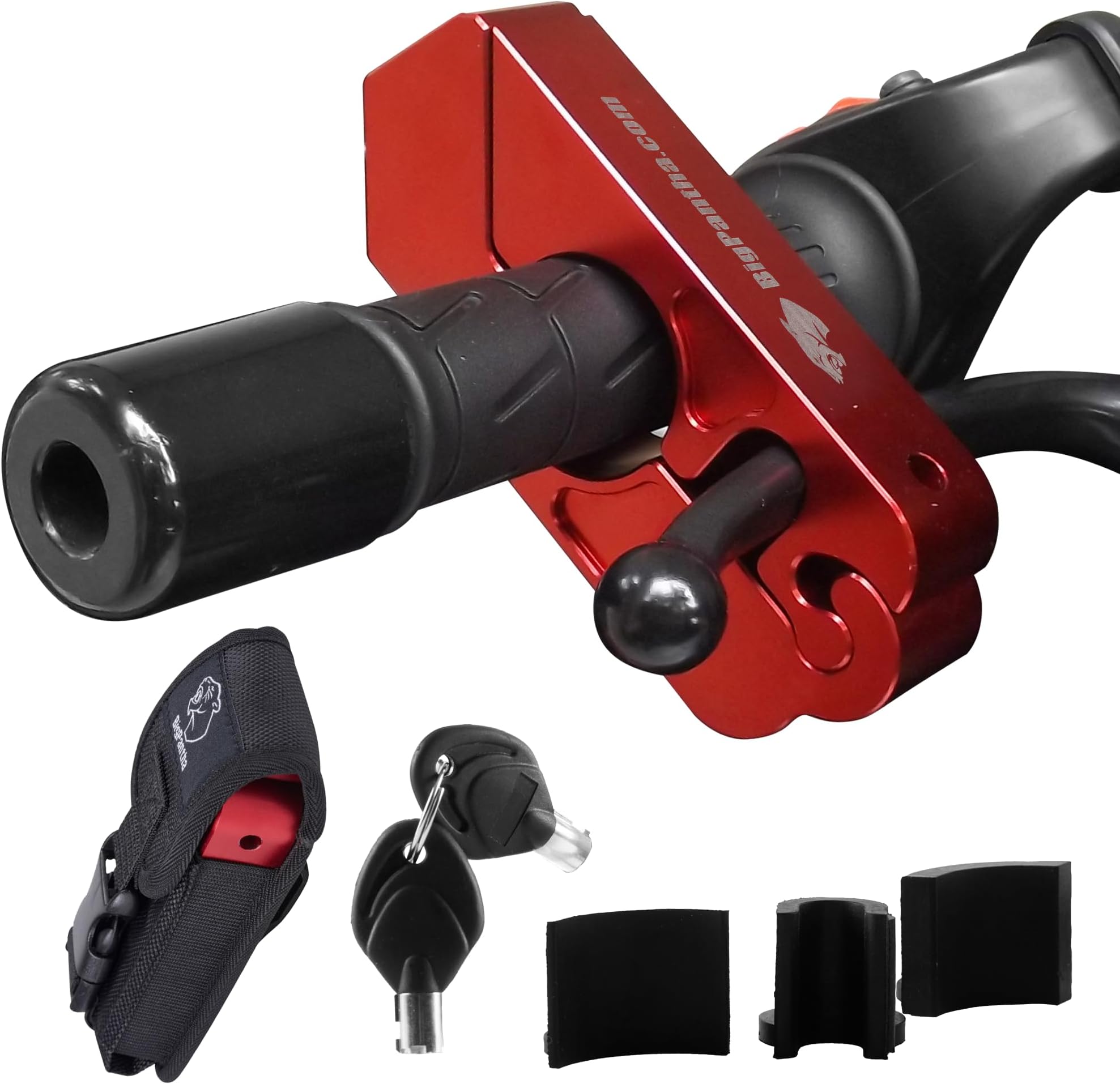 Motorcycle Grip Lock - Heavy Duty Brake/Handlebar/Throttle Lock That Secures Your Bike, Scooter, Moped, or ATV in Under 5 Seconds! - Anti Theft Motorcycle Lock W/Free Holster (Red)