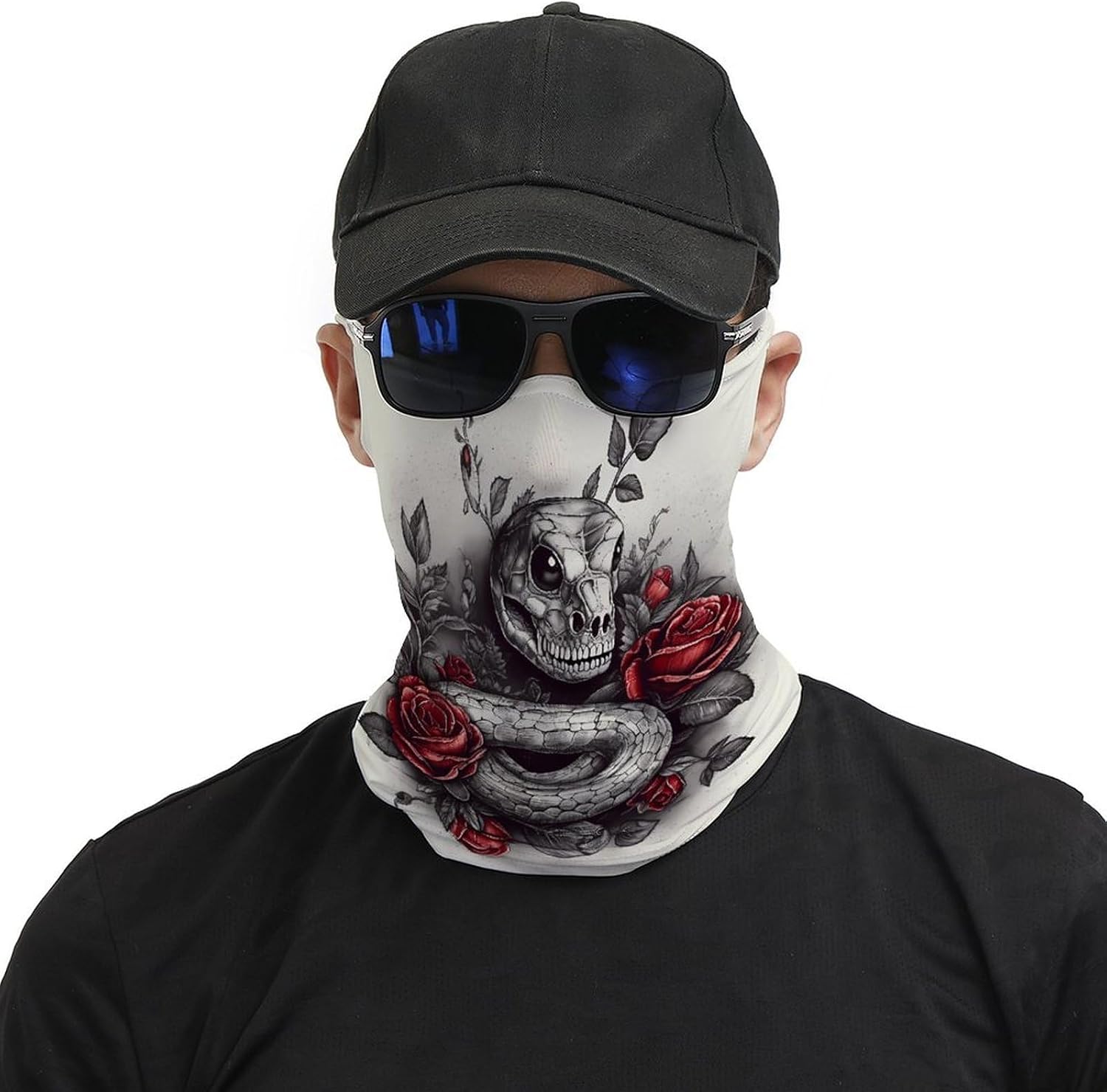 Red Rose on Snake Neck Gaiter for Men & Women,Cooling Neck Gaiter with Dustproof Breathable,Face Cover As Headwear,Bandana,Neck Gaiters,Head Wraps,Headbands