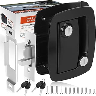Upgraded 100% Metal RV Door Lock Replacement, RV Door Latch with Paddle Deadbolt 4 Keys, Camper Trailer Door Lock Latch for Enclosed Cargo Horse, RV Door Handle Fit 2.75"x3.75"x1.5" Lock Hole
