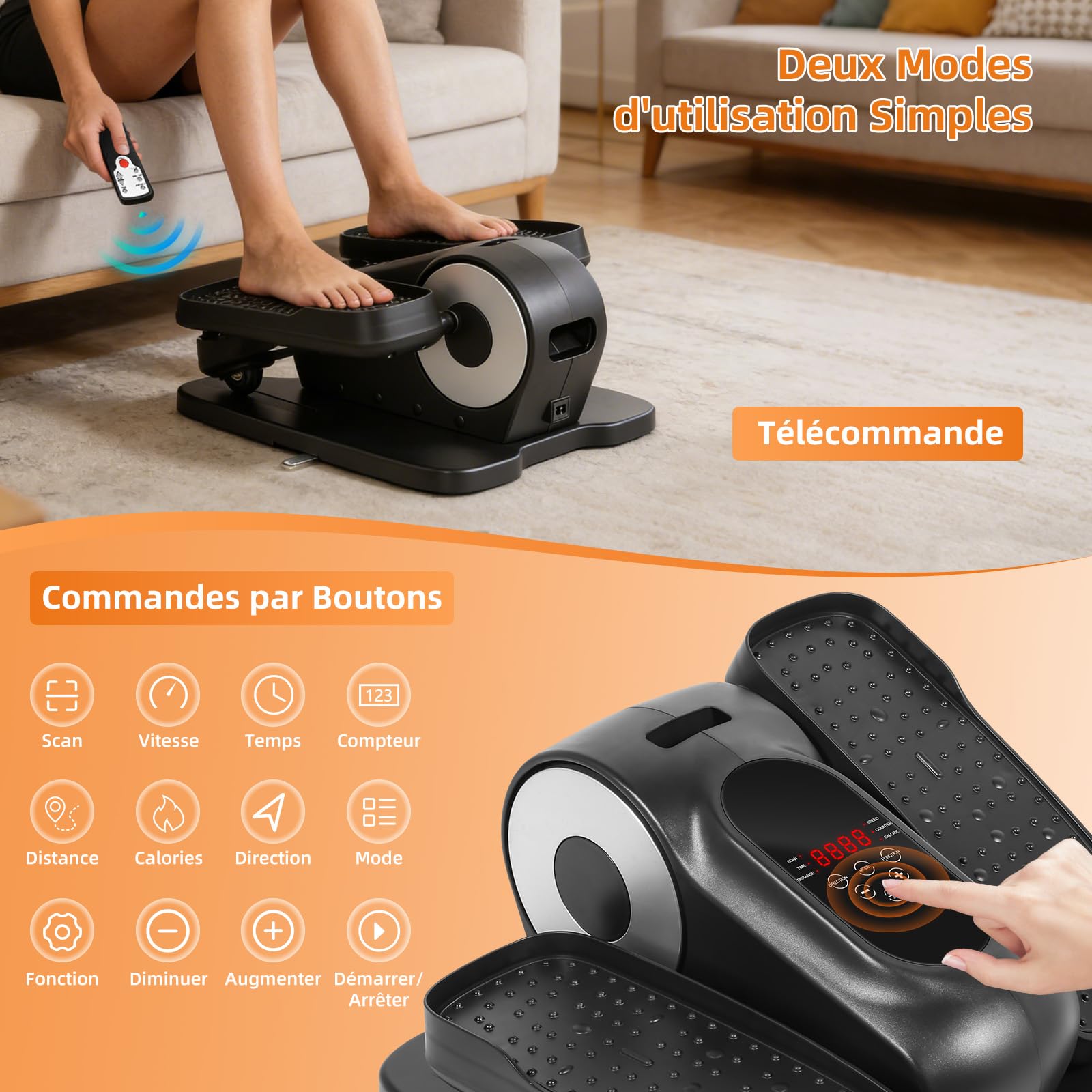 EVOLAND Mini Elliptique Électrique avec Télécommande, Écran LCD, 12 Vitesses, Corde de Résistance, Portable Exerciseur Pédale Elliptique pour Séniors, Bureau et Maison
