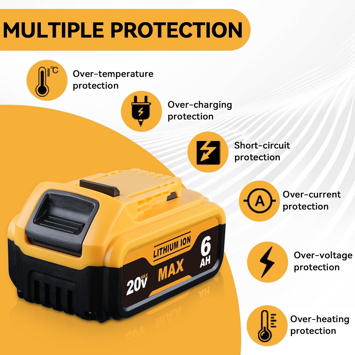 8Pack DCB200 6000mAh Replacement for Dewalt 20V Battery Compatible with Dewalt Battery Lithium-ion DCB200 DCB204 DCB203 DCB207 DCB208 Compatible with 20V Cordless Power Tools