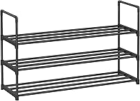 SONGMICS Shoe Rack, 3 Tier Shoe Organizer, Metal Shoe Storage Shelf for 15 Pairs of Shoes, Easy to Assemble, Entryway, Black ULSA303B02