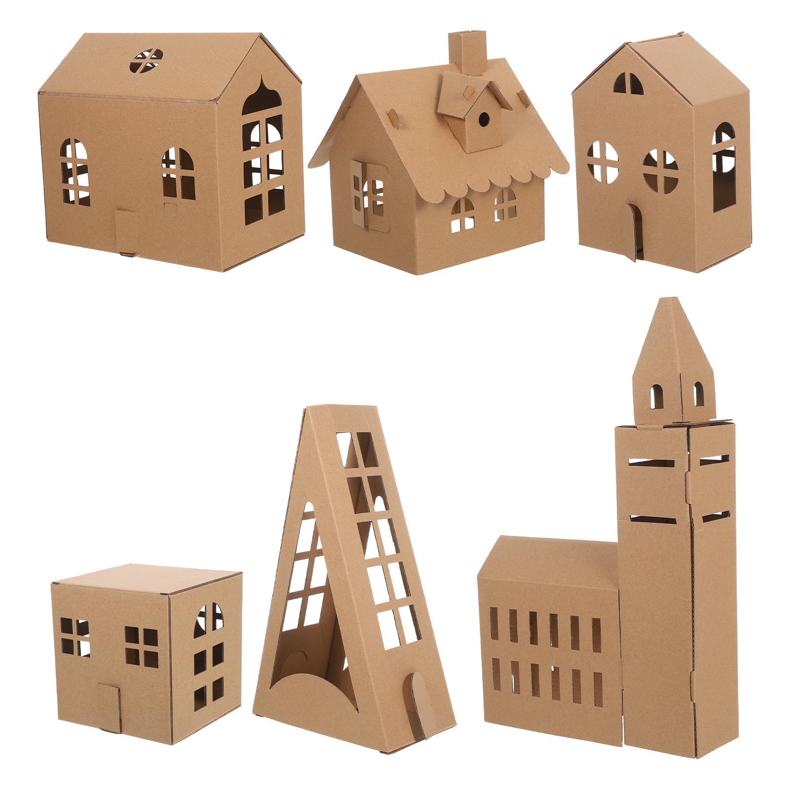 DIYEAH 6 pezzi di case di cartone per bambini: fai da te, creazione di cottage in miniatura, costruzione di case di cartone - modello di cabina di carta per bambini, lavoretti e colorazione