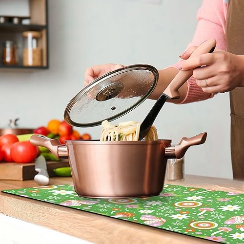 Miniatura 6 de Salvamanteles verdes de caracoles, setas y flores, para ollas y sartenes calientes, camino de mesa salvamanteles resistente al calor e impermeable