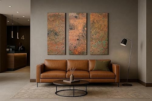 Miniatura 4 de Arte de pared de cobre real - Arte de metal de 3 paneles - Textura de pátina - Tríptico abstracto moderno - Decoración rústica hecha a mano (47.2