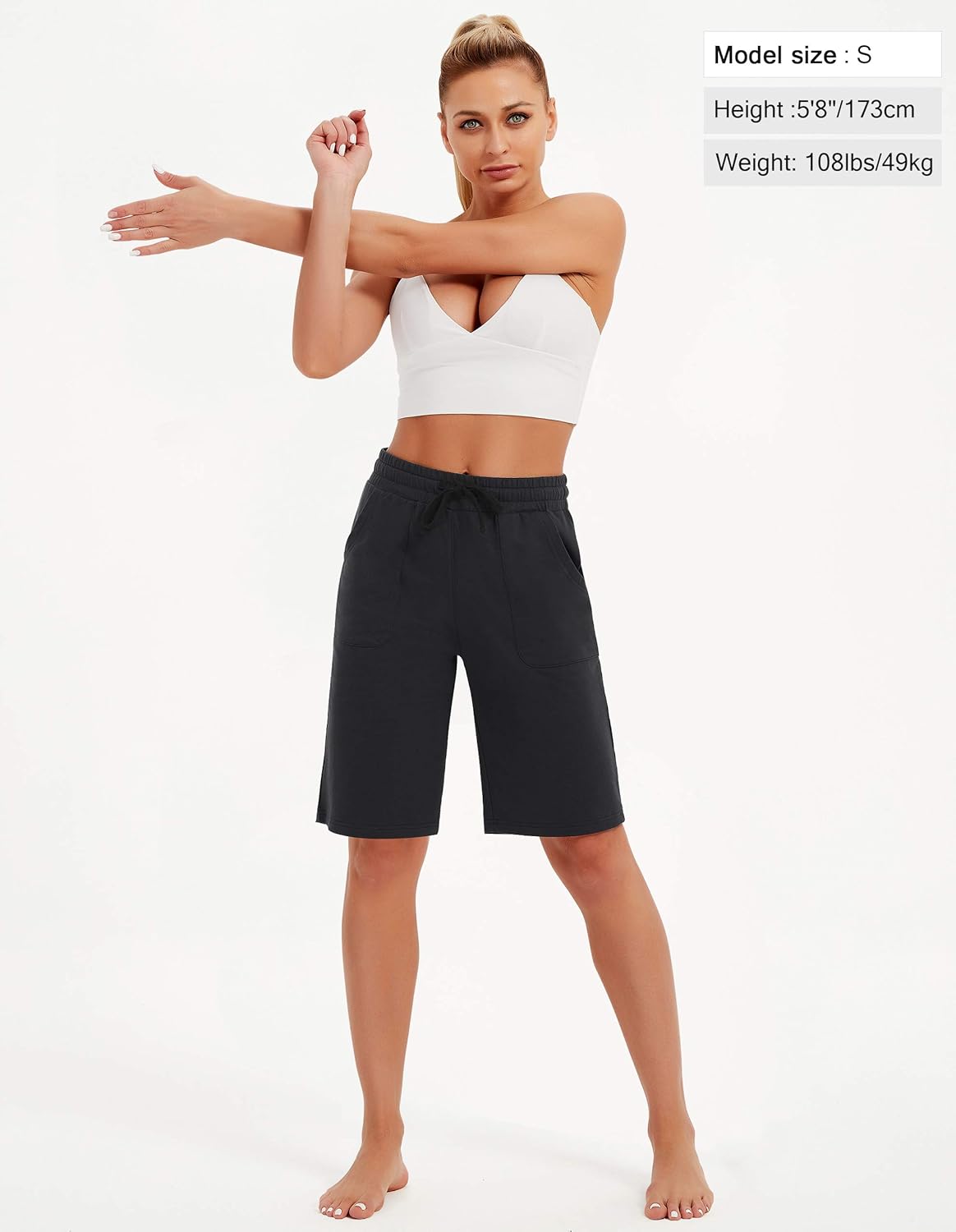 SPECIALMAGIC Cotton Sweat Shorts with Pockets for Women 10" Athletic Lounge Sports Workout Bermuda Knee Shorts - Image 5